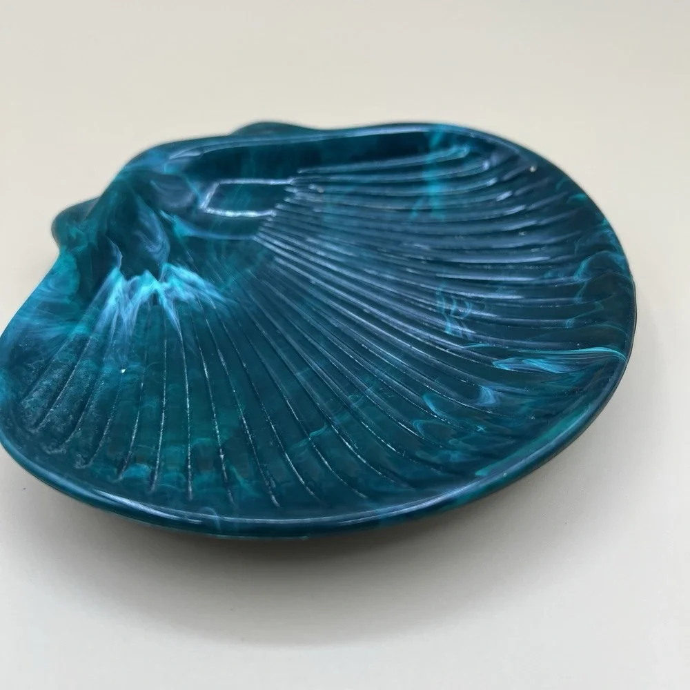 Vtg Blue/Green SWAN + SHELL Hard Soap Dish Vanity Hard Plastic Bathroom Set